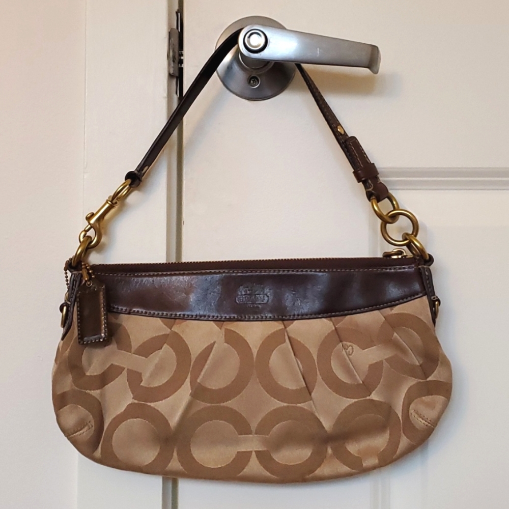 Coach Madison Opt Art Signature Khaki Purse Handbag Gold Brown